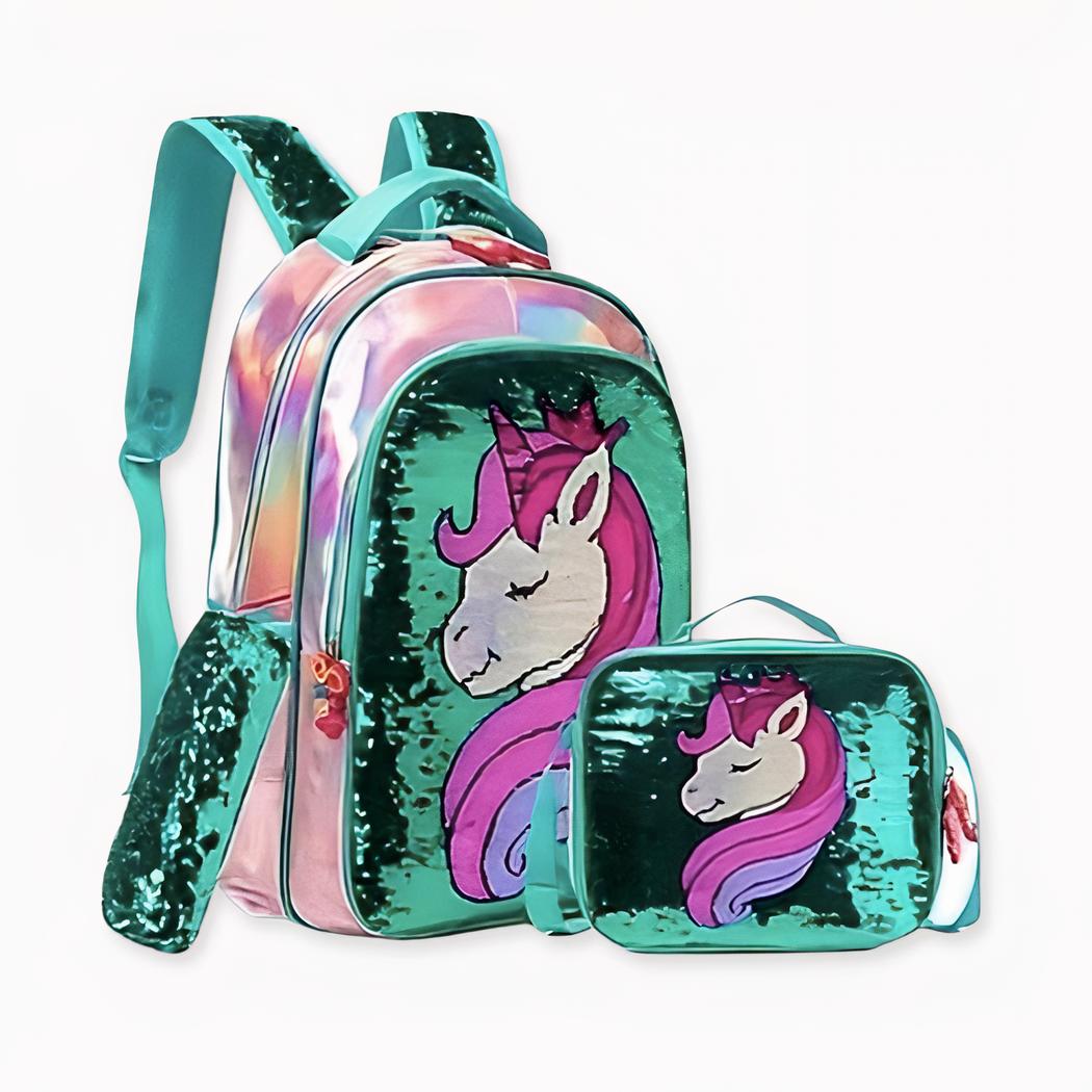 Cartable licorne brillant à paillettes et ses accessoires pour fille