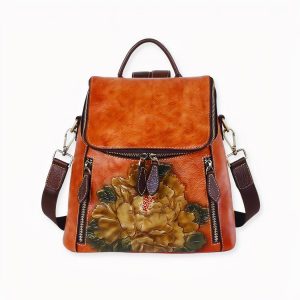 Sac à dos cuir femme à motif floral