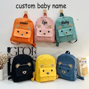 Personalized Custom Name New Children's Cartoon Lightweight Backpack Embroidered Baby Bear Bag Cute Boys and Girls' Book Bags