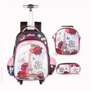 Sac à dos à roulettes motif Tour Eiffel pour filles