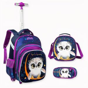 Sac à dos à roulettes motif hibou pour filles