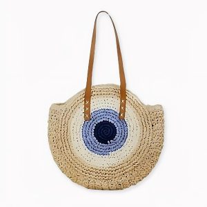 Sac de plage rond en paille tissée pour femme