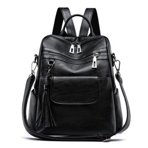 sac à dos pratique en faux cuir noir femme