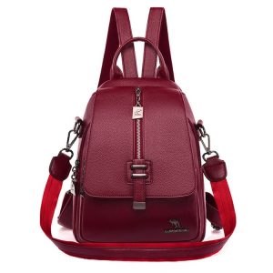 Petit Sac À Dos Simili Cuir Rouge De Ville