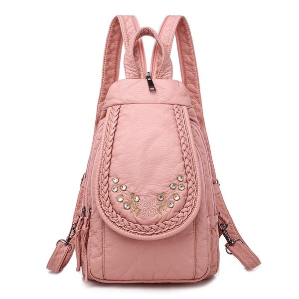 sac à dos en cuir rose chic avec pierres strass