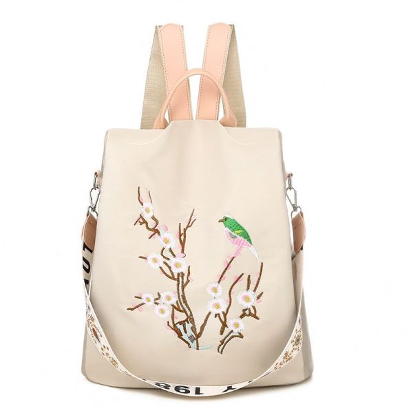 Sac à dos en toile blanc avec oiseaux
