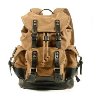Sac à dos en toile et cuir vert étudiant