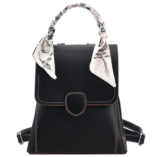 Sac à dos femme simili cuir noir avec poignée en tissu