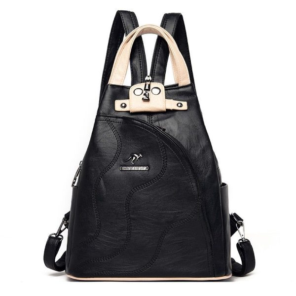 Sac à dos noir pour femme simili cuir PU avec poignée blanche